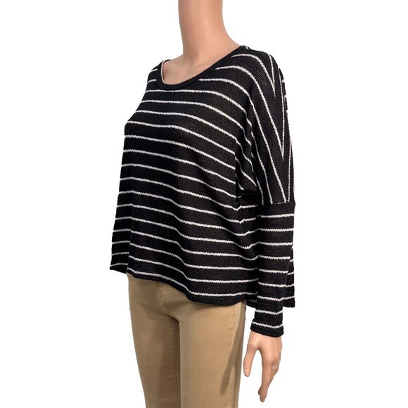 William B and Friends Black and White Dolman Sleeve Airy Knit Sweater Top - Picture 3 of 7